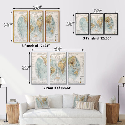 " Ancient Map Of The World II " 3 - Pieces
