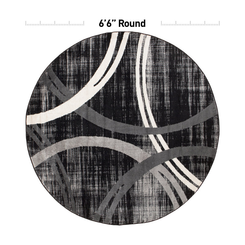 Tapis à motif géométrique Arnaldur, Rond 6 pi 9 po, Black