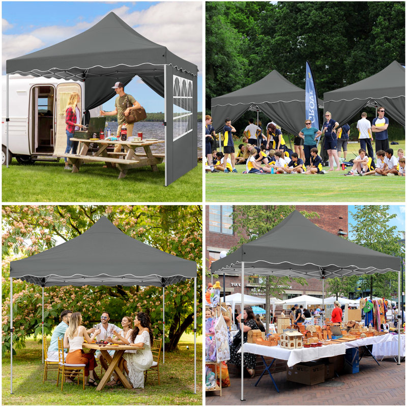 10x10 Pop Up Canopy Tent for Parties with 4 Removable Sidewalls 4 Sandbags, 4 Ropes, 4 Stakes & Wavy Edge, One Person EZ Setup