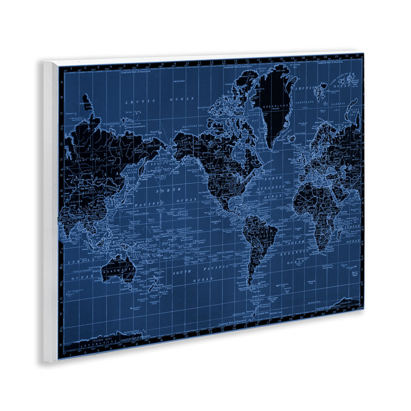 Blue Toned World Map Wall Plaque, design by Phillipa Katz