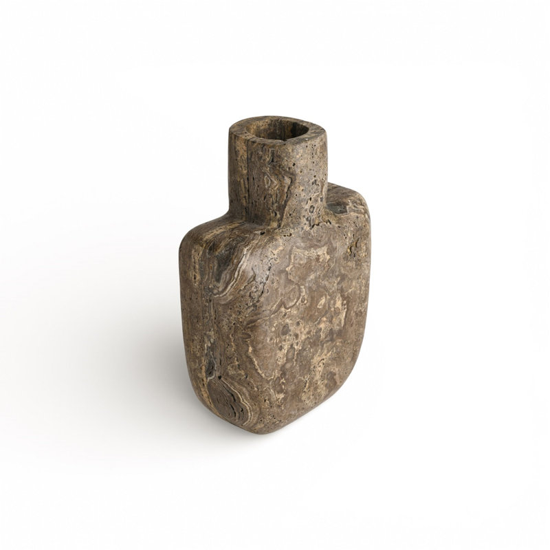 Travertin Vase Med, Beige, H 8,5 po x l 5,5 po x P 2,5 po