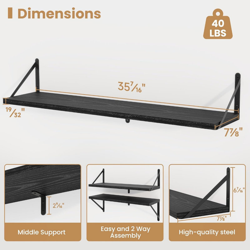 3.5 cm H x 60 cm W Floating Shelf Bookcase