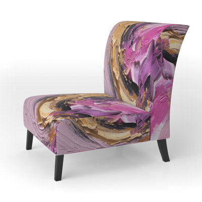 Pink and Gold Spiral Radiance I - Upholstered Modern Slipper Chair, Pink Accent Chair
