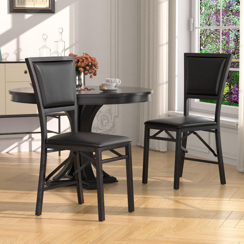 Ailse Folding Dining Chairs Set Of 2, Kitchen Armless Side Chairs With Padded Seats, Foldable PU Leather Parsons Dining Chairs For Home Kitchen Living Room