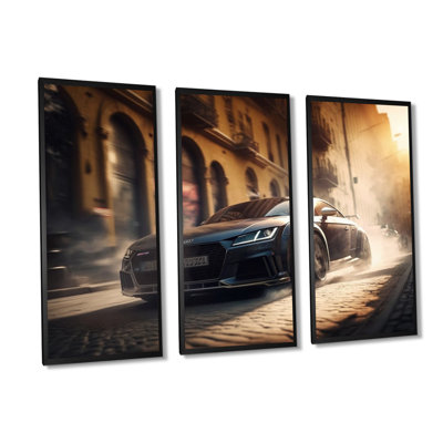 Futuriste voiture de sport noire I - reproduction de 3 pièces sur toile