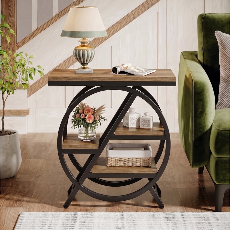 Zekira 25.59'' W 3-Shelf End Table, Light Brown/Black, Black