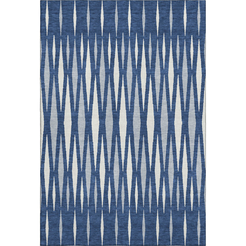 Tapis bleu marine de qualité supérieure lavable à la machine Prisco, Rectangle 10 pi x 14 pi