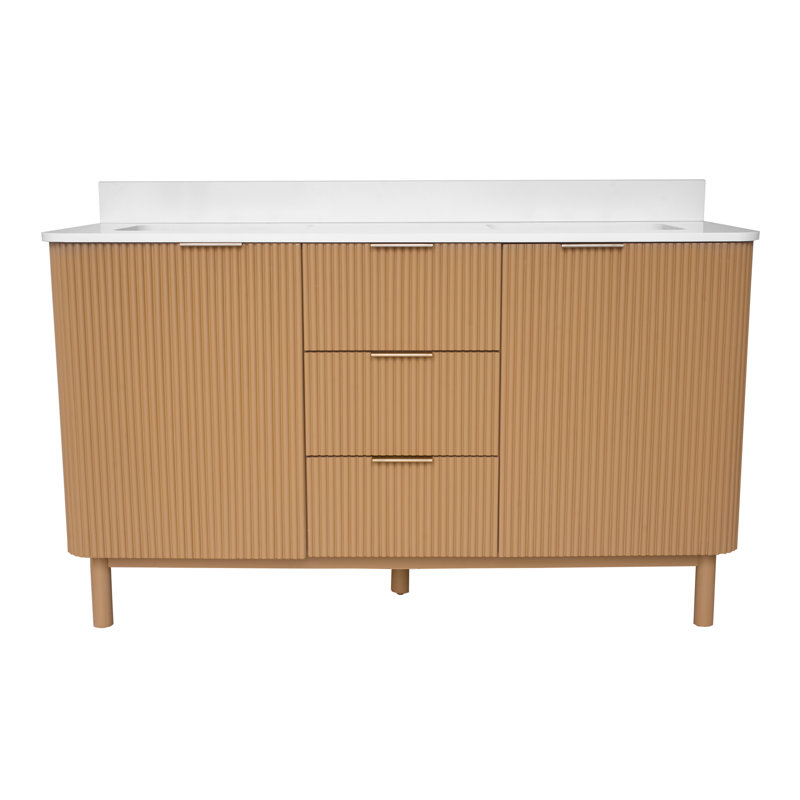 Meuble-lavabo double 60 po Belwood, Doré, Blanc d'ingénierie