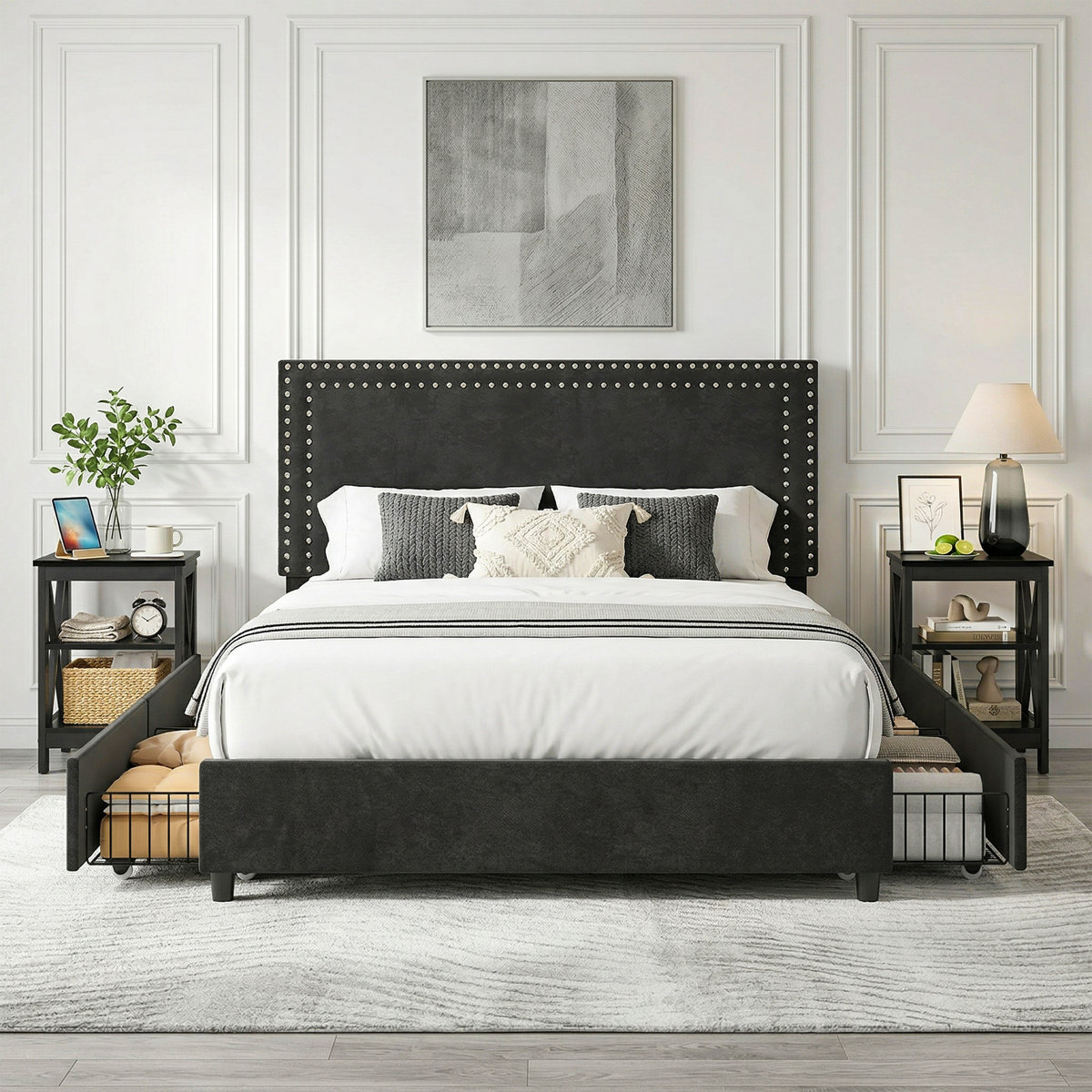 Storage Bed With 4 Drawers And 2-Nightstand Bedroom Set
