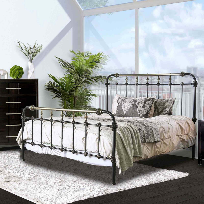 Transitional Style Antique Black Queen Size Bed, Queen