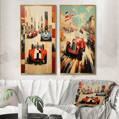 «Vintage Race Car Rally I» - ensemble de 2 reproductions d'art sur toile