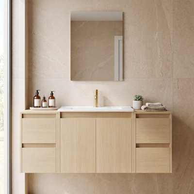 Meuble-lavabo flottant simple 48 po avec lavabo en céramique et conception sans poignée