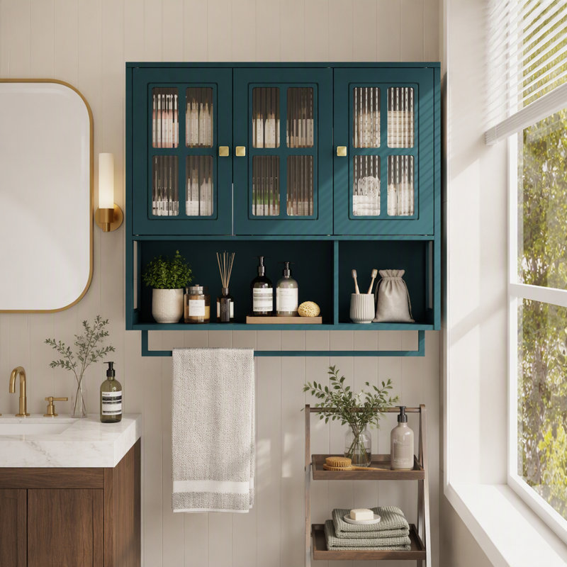 Armoire murale en bois 3 portes, Dark Green