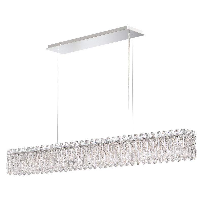 Sarella 11 Light 48in x 5.5in Rectangular Chandelier in Black with Clear Radiance Crystals, Polished Stainless Steel, Czech