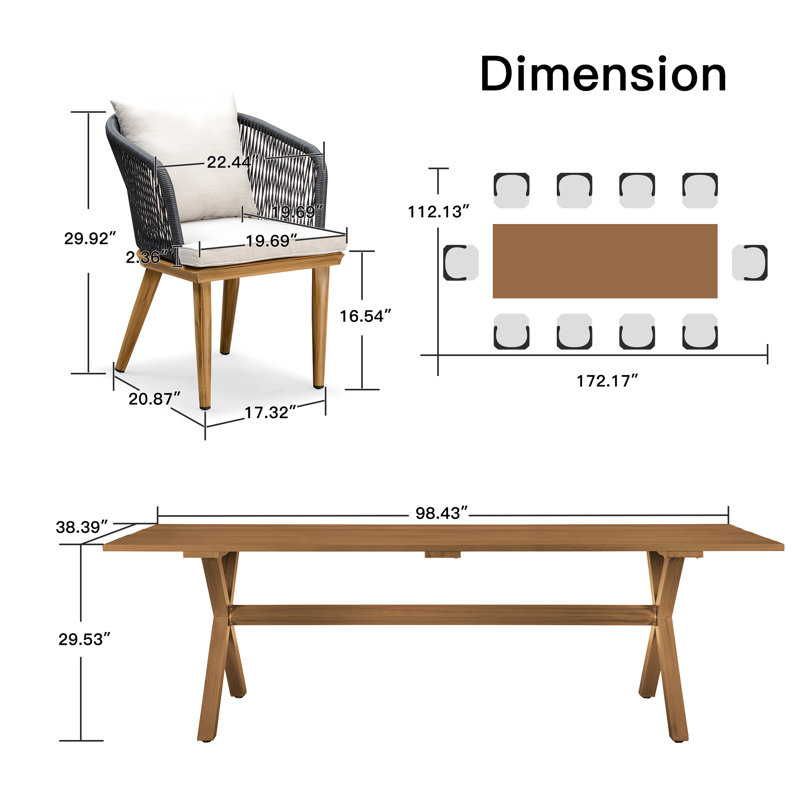 Ensemble repas pour patio en osier pour 10 personnes avec table rectangulaire Braylin, 11 Pieces: Table, 10 Chairs