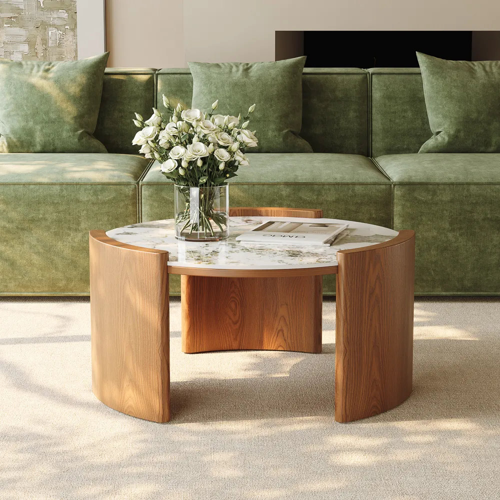Stone Coffee Table, Brown, Pandora, 15" H x 32" L x 32" W