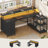 L Shaped Desk With 4 Drawers And Storage Shelves, L Shaped Gaming Desk With Led Lights & Power Outlets, Computer Desk With Shelves & Drawer, Corner Desk Home Office Desk-1292972238