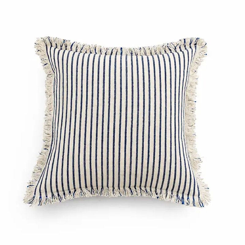 Housse de coussin décoratif à rayures bleues 18 po x 18 po - Mélange de coton, Bleu