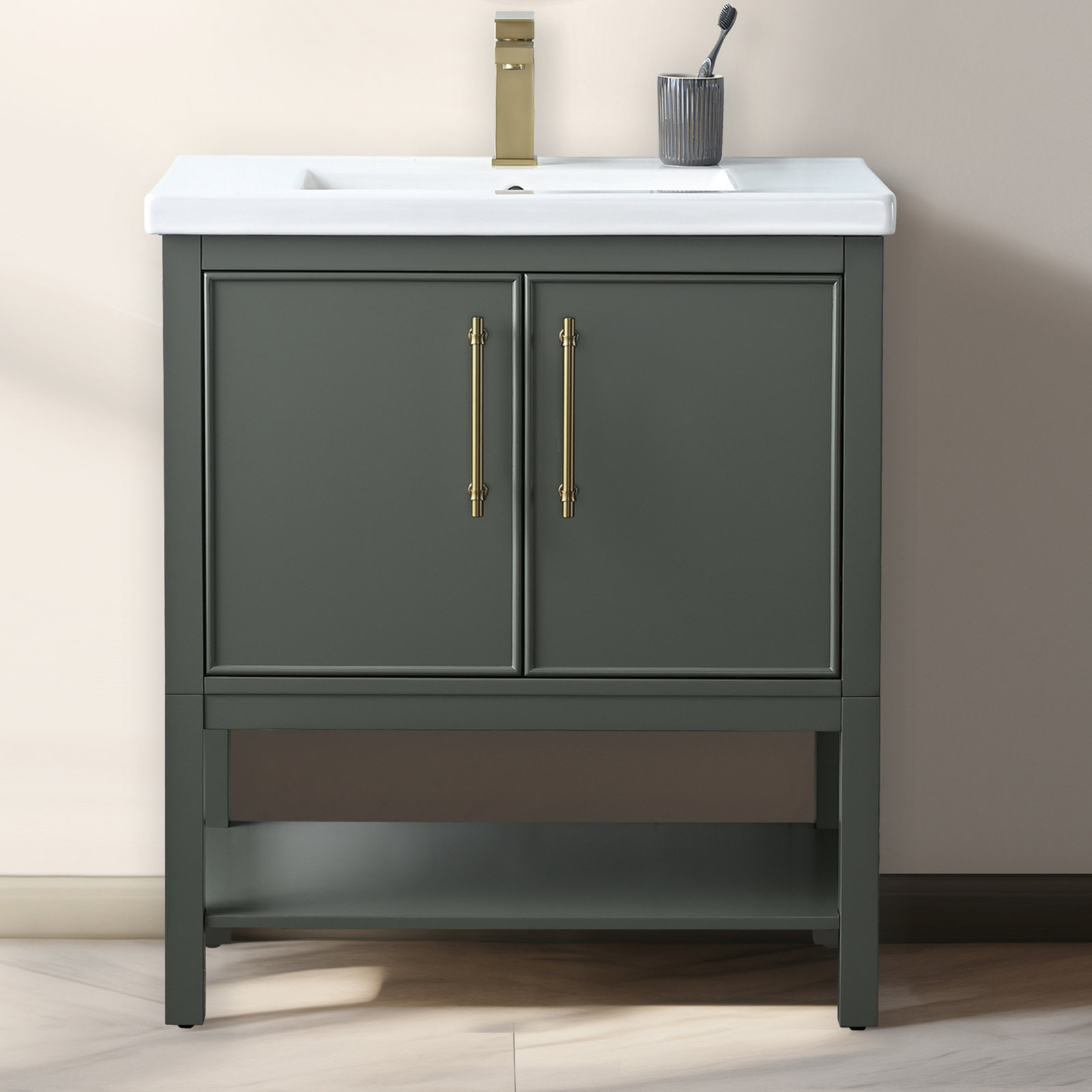 Jewell 30'' Single Bathroom Vanity, Vintage Green/Antique Brass