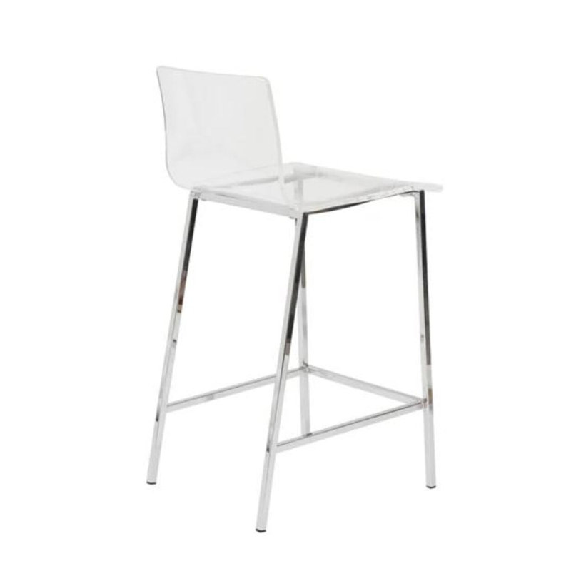 Alilia Counter Stool with Metal Frame, Clear/Silver