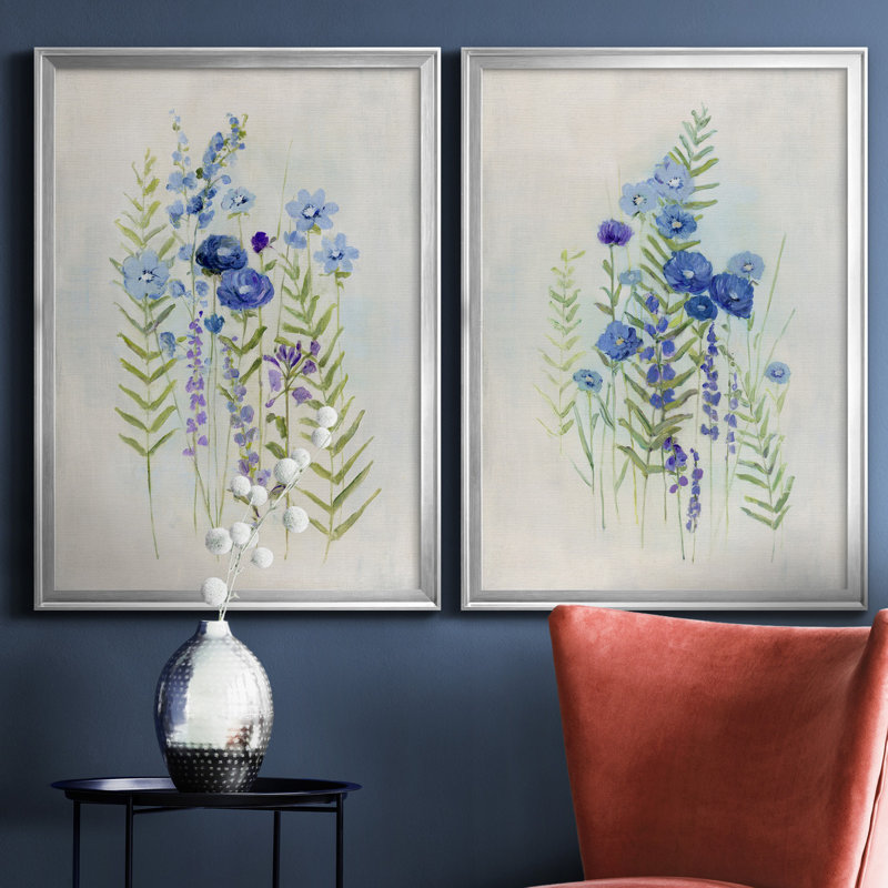 «Cottage Wildflowers I», ensemble de 2 reproductions d'art, H 26,5 po x l 73 po x P 3 po, Toile avec cadre argenté