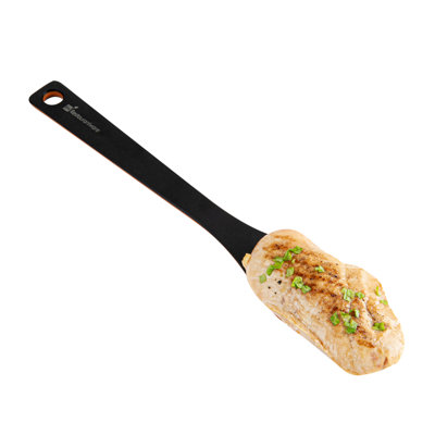 Restaurantware-Nature Tek 13.2 Inch Wooden Spatula, 1 Beveled Nonstick Flat Spatula - Sturdy Handle, Hanging Hole, Black Pine Wood Wok Spatula, Dishwashable, For Tossing Rice And Stir Frying