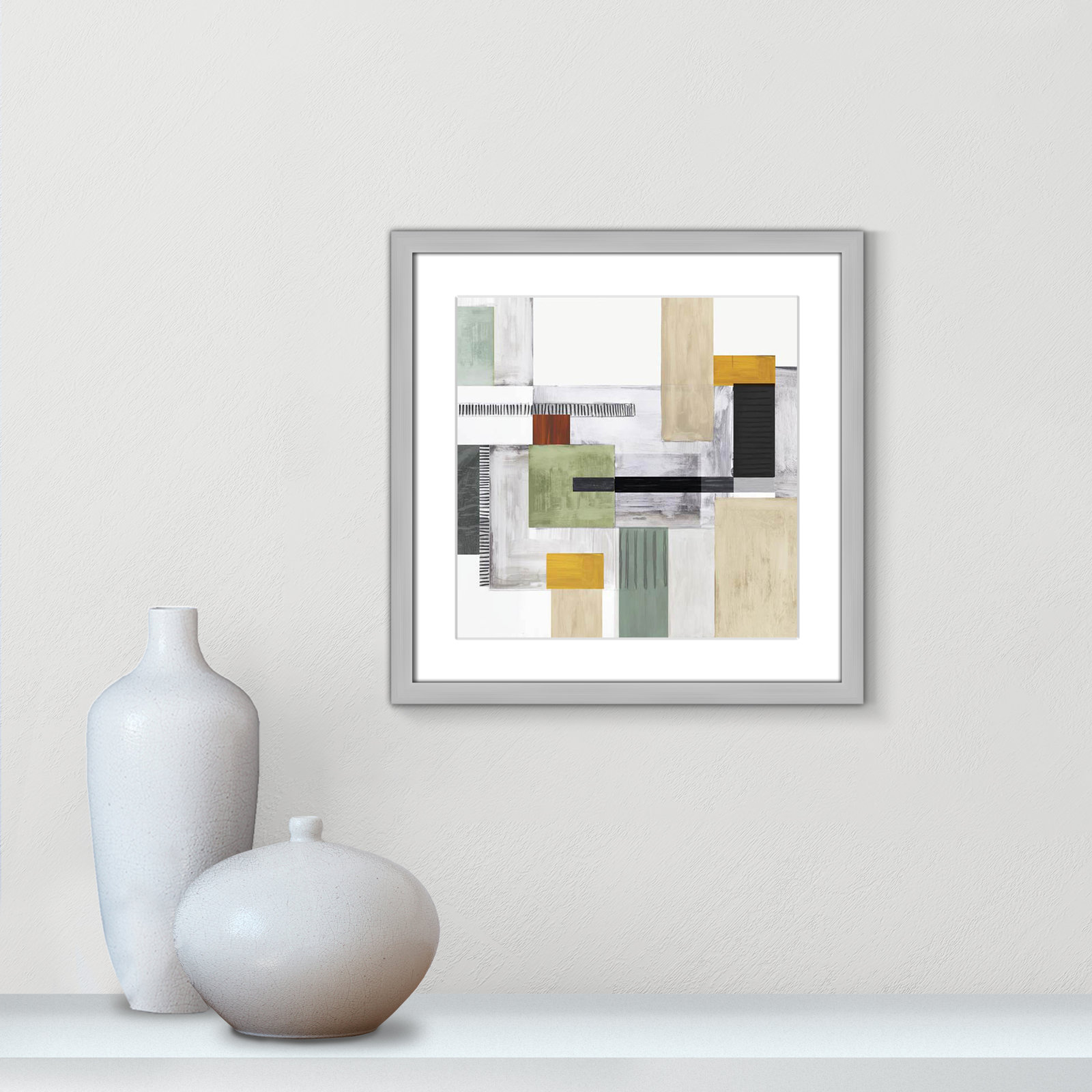 Playful Blocks Print, 17" H x 17" W x 0.75" D, Silver Box Framed