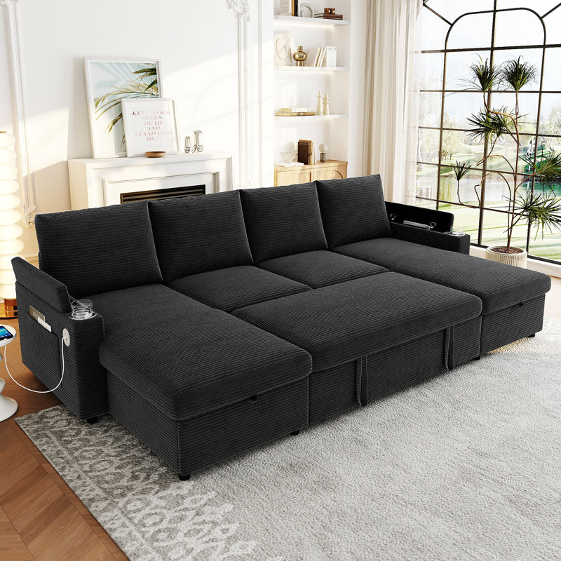 Modern Convertible Sofa Bed, Black
