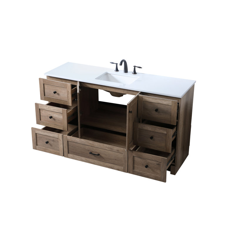 Soma 60 " W 1 Single Vanity Bathroom Vanity With Engineered Marble Top, Natural Oak