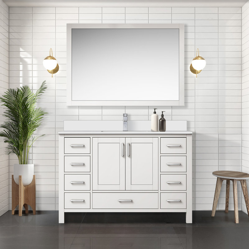 Meuble-lavabo simple Big Sur, Blanc, Marbre de culture blanc, 36"