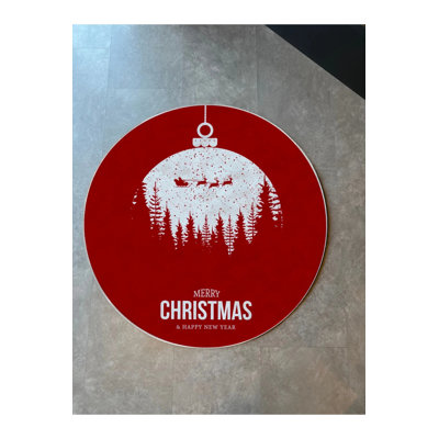 New Year's Themed Red And White Round Rug