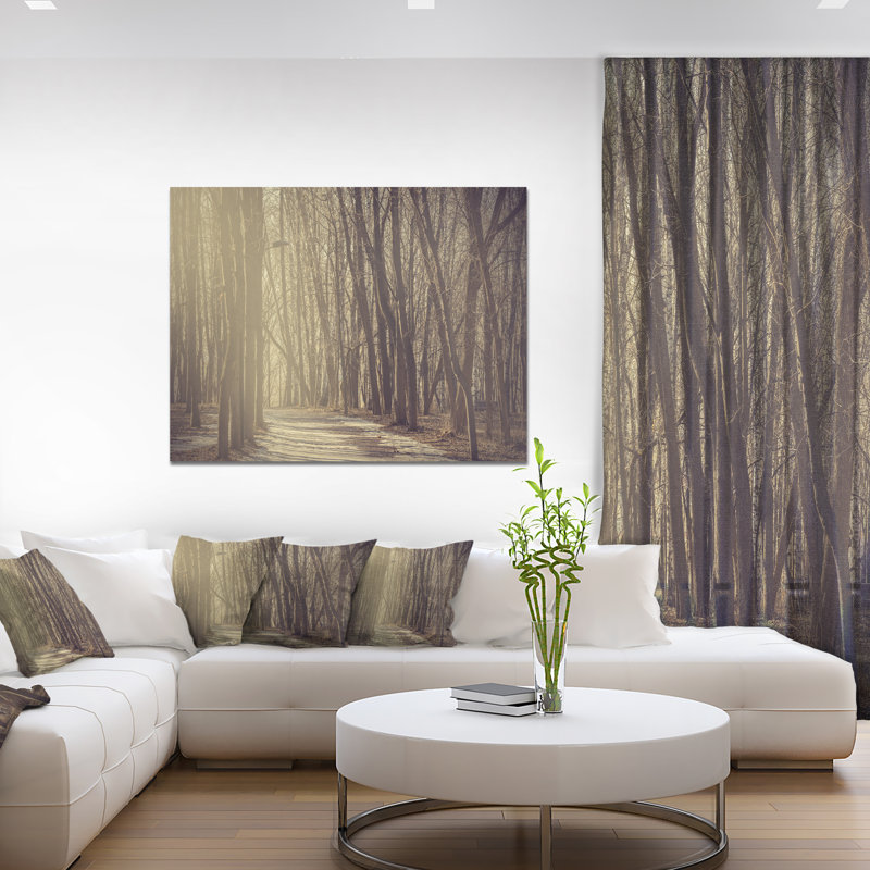 «Path in the Foggy Fall Forest», reproduction de photo sur toile tendue encadrée, H 12 po x l 20 po x P 1 po