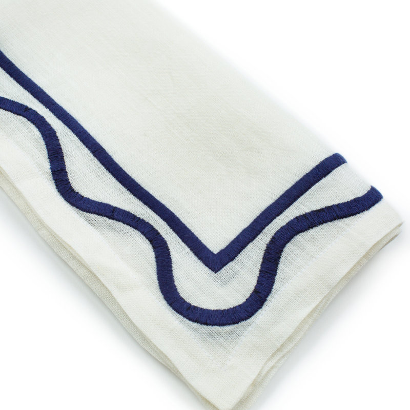 Colorblock Embroidered Linen Napkins, Dark Blue