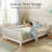 Kids House Bed with Roof, Montessori Low Floor Platform Bed with Fence Guardrails & Decorative Hooks, Convertible Wooden Twin House Bed Frame – White-455222409-455222408