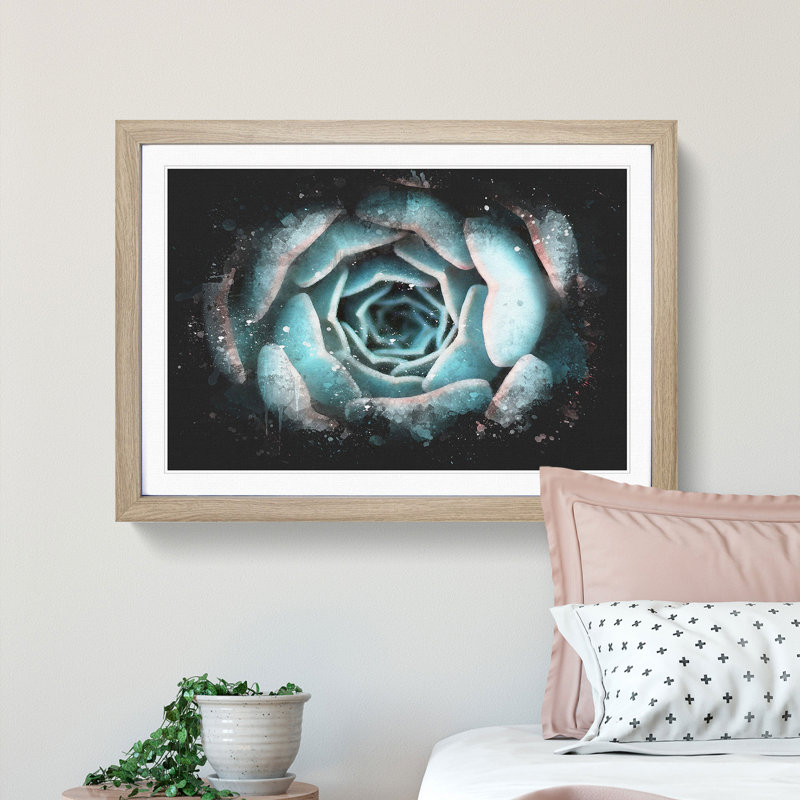 Pink & Green Succulent Plant 1 Piece Single Picture Frame Wall Art on MDF, 62cm H x 87cm W x 2cm D, Oak Framed