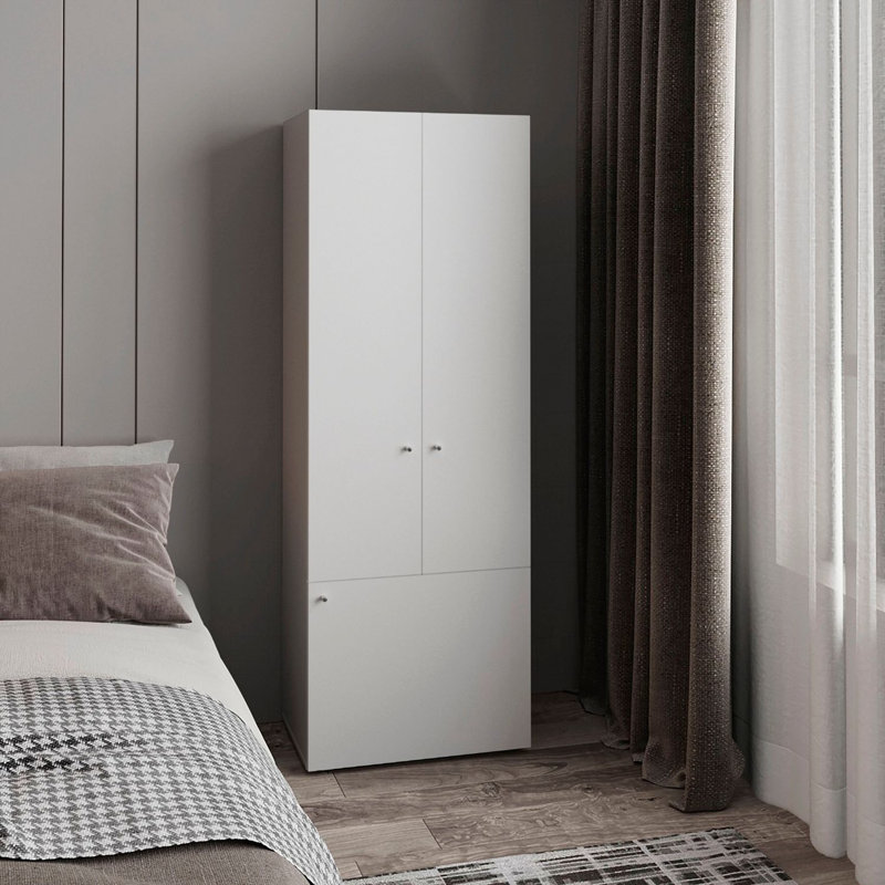 Système de garde-robe à 3 portes avec tringle pour vêtements et tablettes intérieures Home, Blanc
