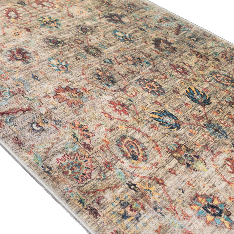 Custom Size Anti Slip Oriental Vintage Floral Runner Rug, Runner 2'1" x 26'