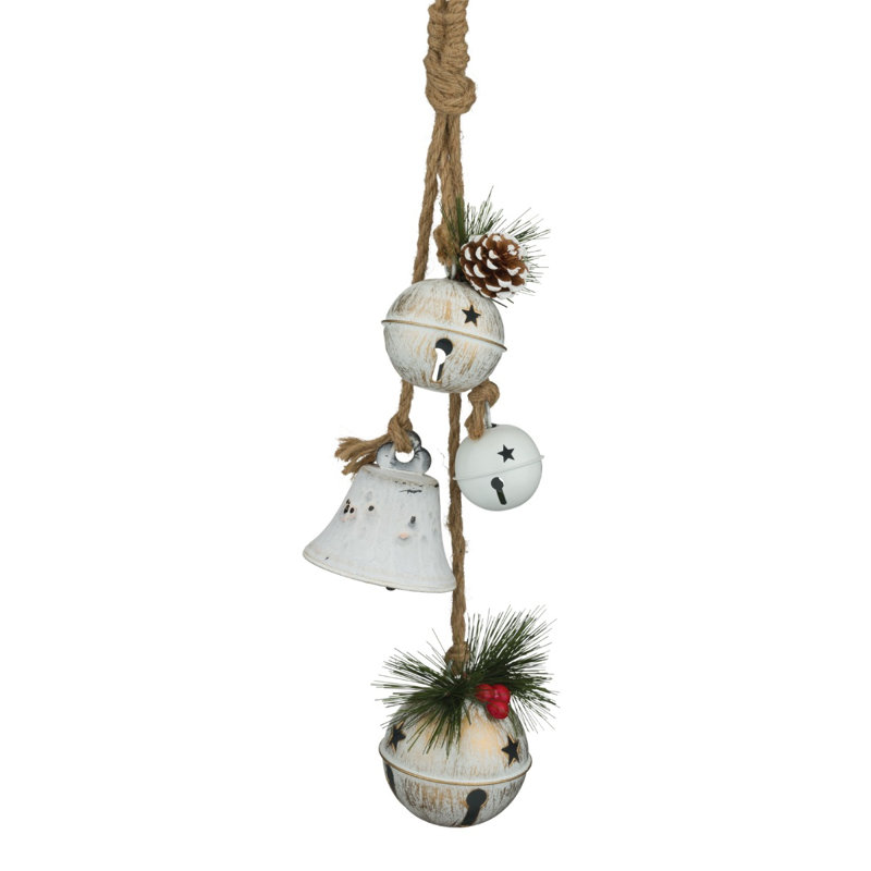 Ornement suspendu 24 "en métal blanc avec corde de jute et perles , Antique White