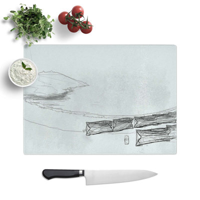 Tempered Glass Boats on a Placid Lake Chopping Board