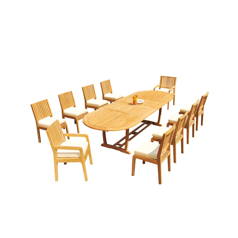 Maskell 6 - Person Teak Wood Patio Dining Set with Oval Table, 10