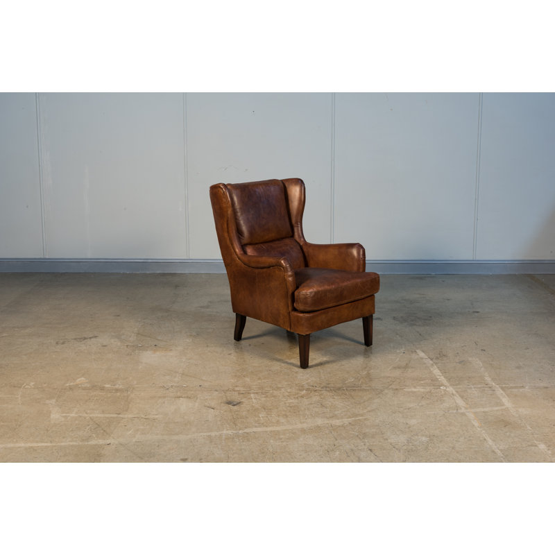 Elite Wingback Chair, Dark Brown Genuine Leather