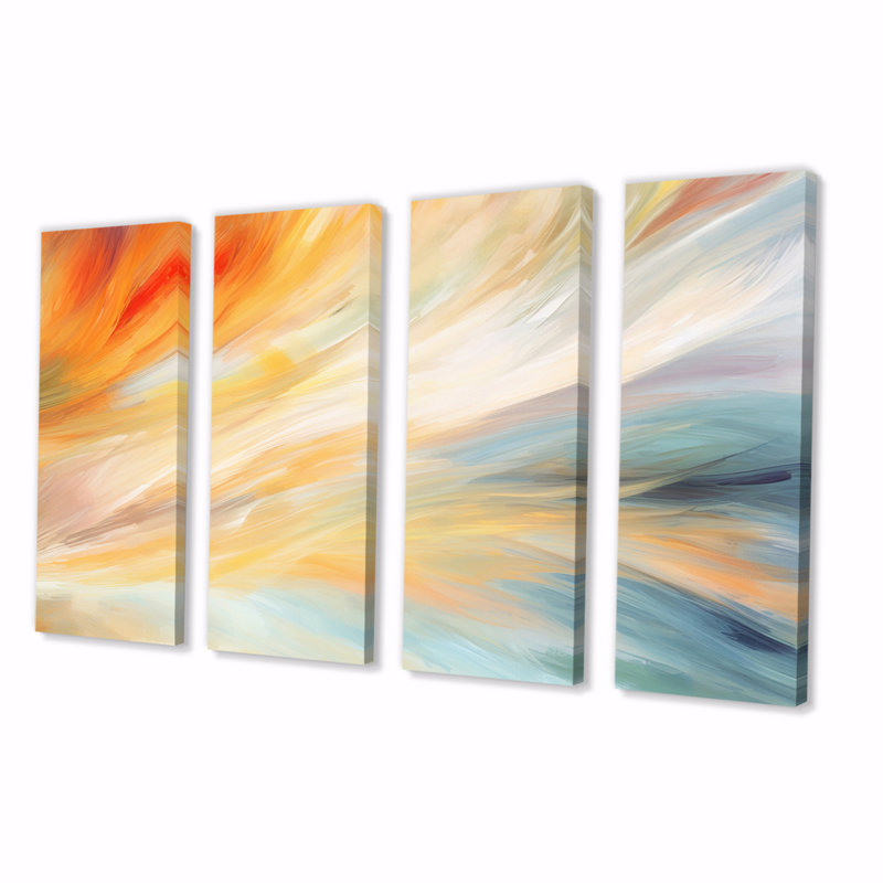 «Vintage Blue and Orange Wave Elegance I» sur toile, reproduction de 4 pièces