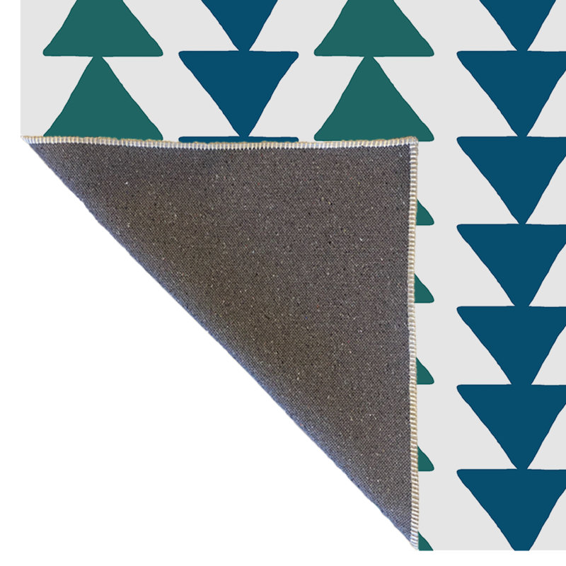 Tapis décoratif à motif géométrique vert et bleu, Rectangle 3 pi 11,24 po x 5 pi 10,87 po