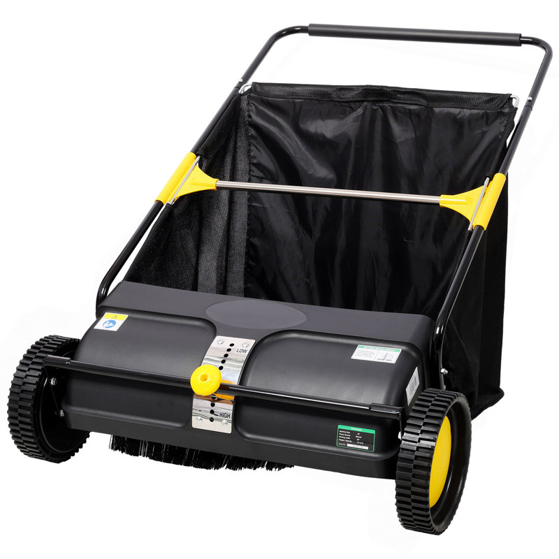 Hand Push Lawn Sweeper, 26 Inch Leaf & Grass Collector  7 Cu. Ft Hopper Bag Capacity. With Adjustable Brush Height