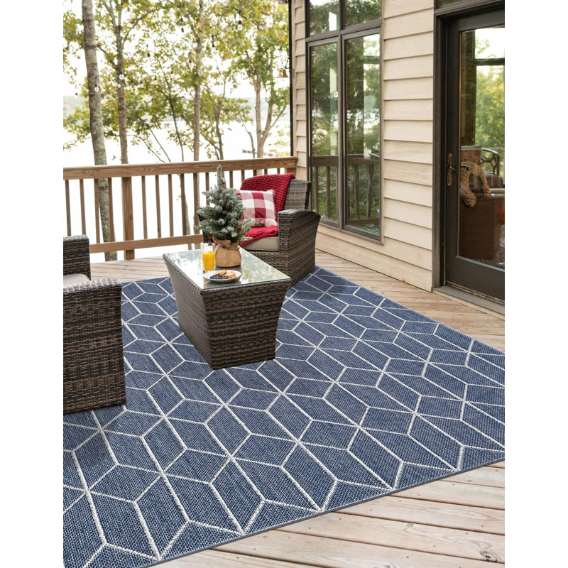 Contemporary Ohanlon Area Rug Navy Blue Color, Square 7'10"
