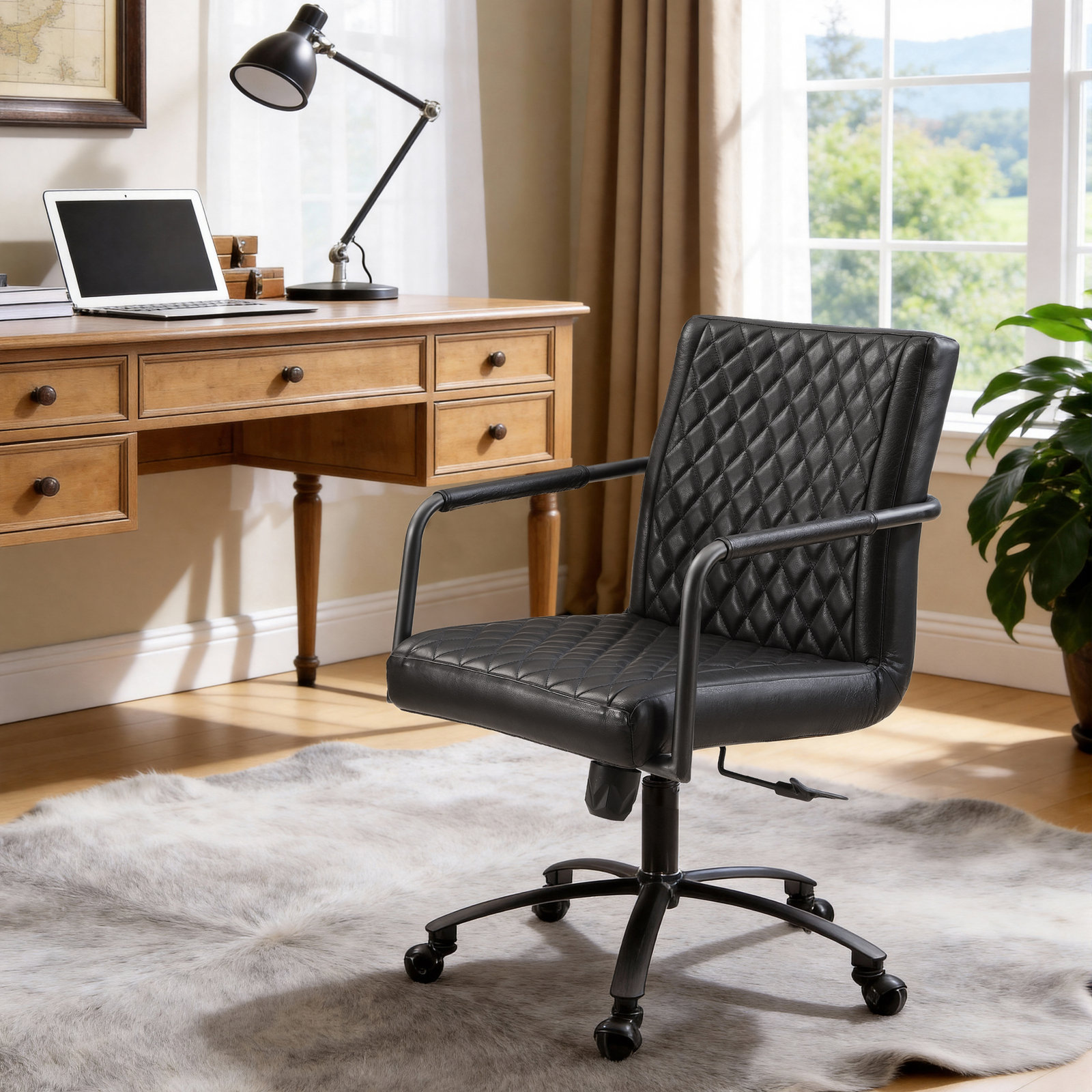 Blair Industrial Swivel Tufted Genuine Leather Executive Home Office Task Chair, Black