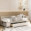 Lit plateforme tapissier luxueux simple beige avec tiroirs de rangement en velours et pièce latérale attrayante et fonctionnelle-264264397