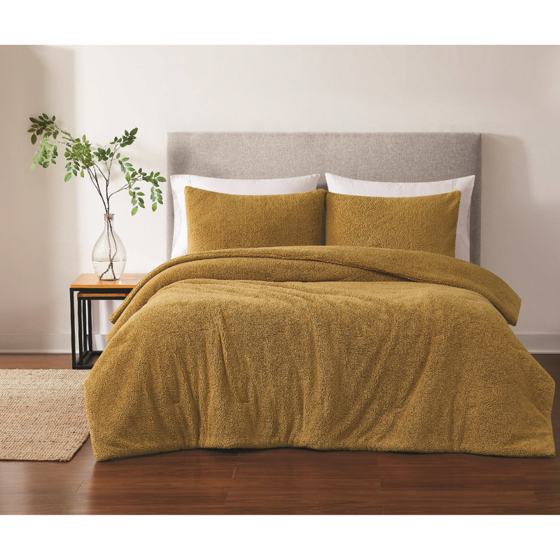Ensemble d'édredon surdimensionné 3 pièces Brooklyn Loom, Édredon pour grand lit + 2 taies décoratives sta, Moutarde