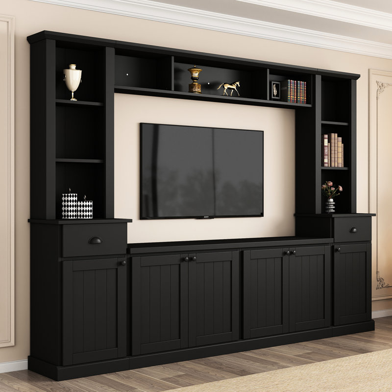 Meuble audio-vidéo pour salon, téléviseur de 75 po, noir, avec rangement polyvalent et options de hauteur, Noir