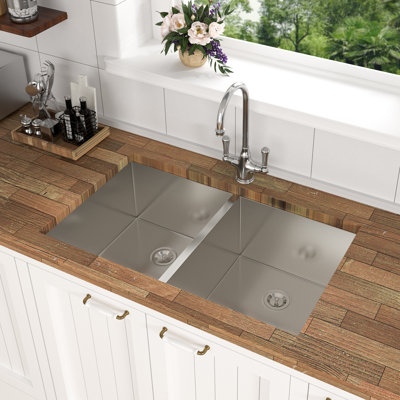 33x19x9 Inch Undermount Double Bowl Kitchen Sink, 16 Gauge Stainless Steel with Deep Basins for Durability and Easy Cleaning